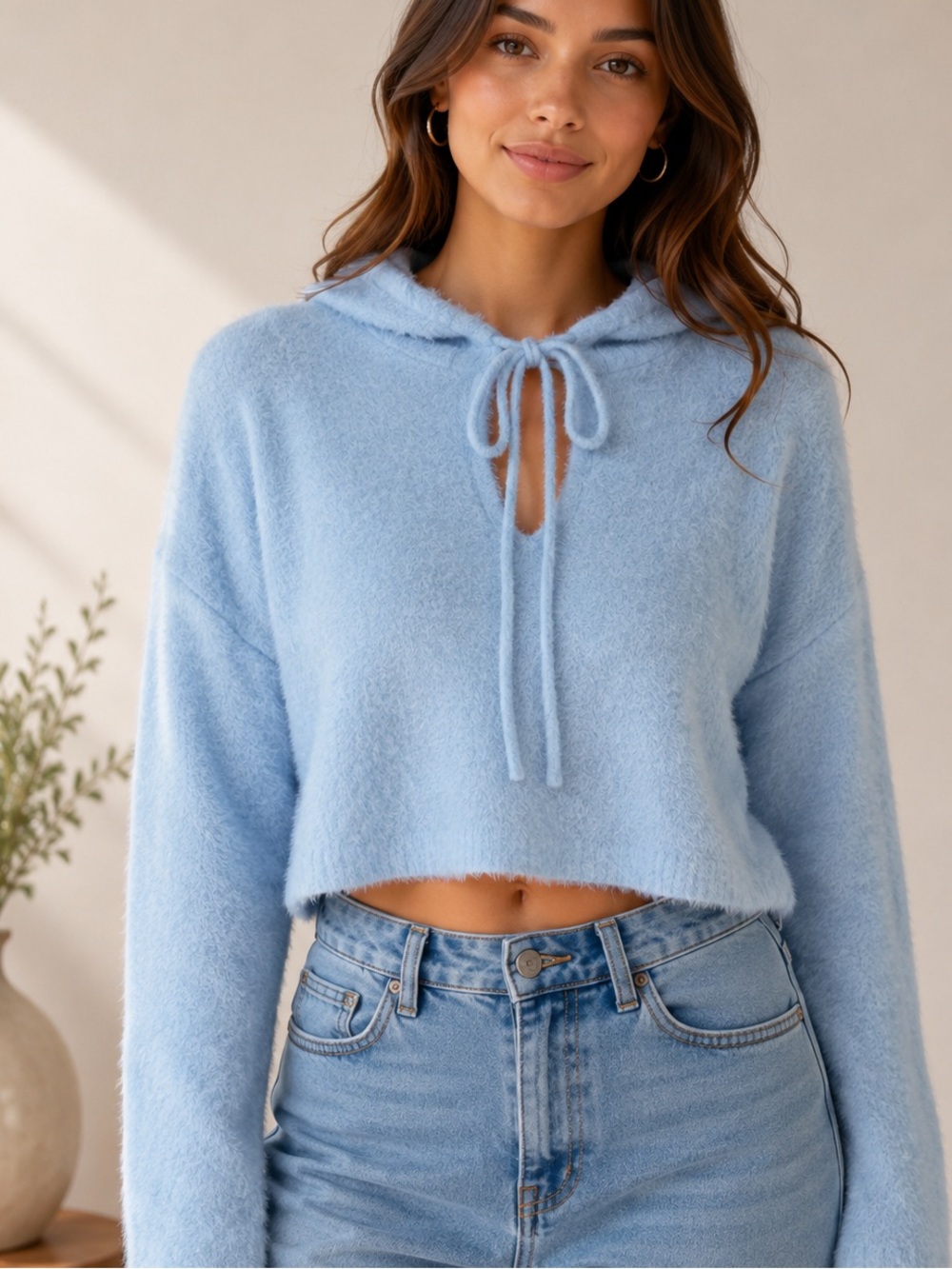 light blue Chelsea & Violet fuzzy cropped hoodie xxl